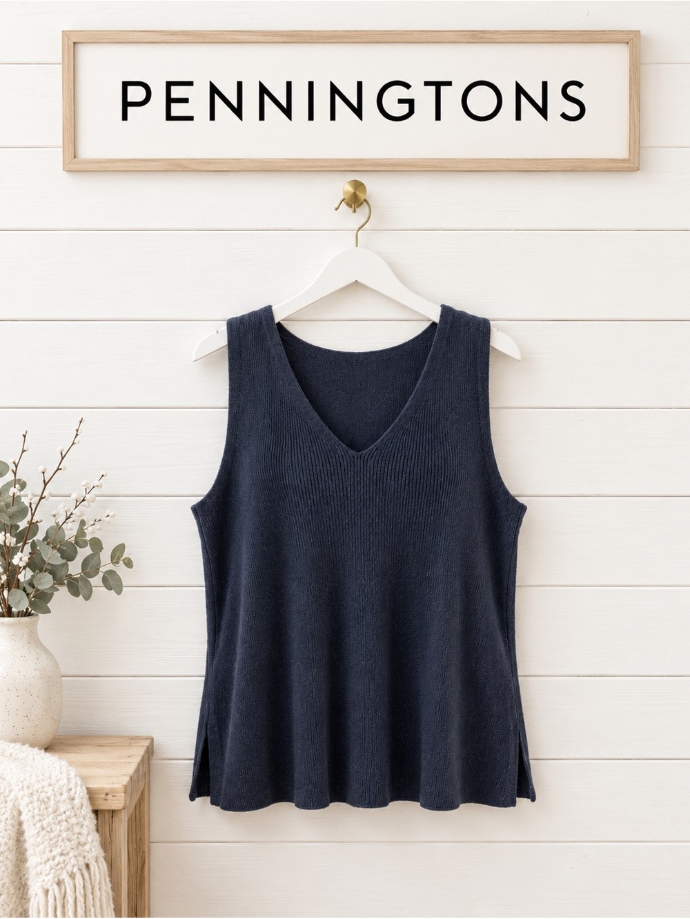 PENNINGTON Navy Ribbed Knit Tank Top 3X